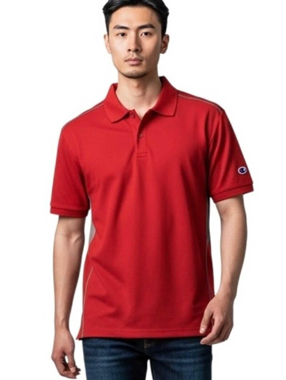 Champion Men's Prime Double Dry Polo Shirt L Red & Gray Athletic Short Sleeve
